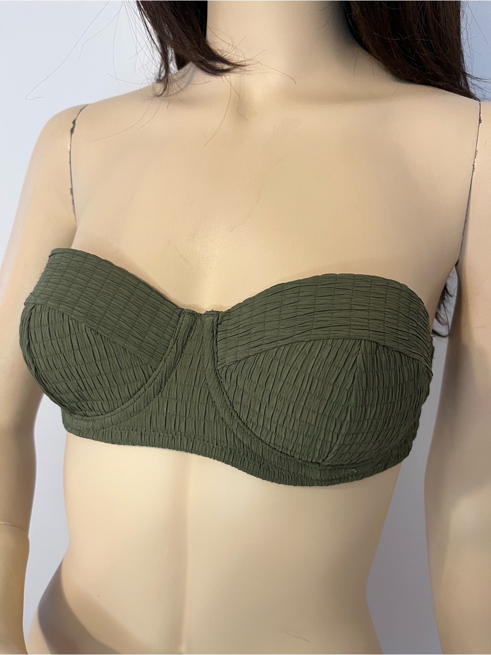 New DKNY Strapless Underwire Bikini Top Size Small - Dark Green
